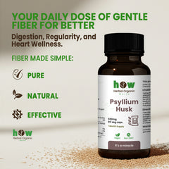 Psyllium Husk Capsules – 100% Pure Fiber Supplement – Supports Digestive system, Regularity, and Heart health | 60 Capsules (1 Month Supplement)