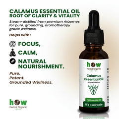 Calamus Essential Oil – Herbal Organic Works Premium Oil for Diffuser, Massage & Skincare | 1 oz Glass Bottle