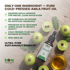 Amla Oil – Herbal Organic Works 100% Pure Cold-Pressed Oil for Hair & Skin | 1 oz Amber Glass Bottle with Dropper