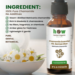 Chamomile Essential Oil – Herbal Organic Works 100% Pure Natural Oil for Diffuser & Aromatherapy | 1 oz Glass Bottle