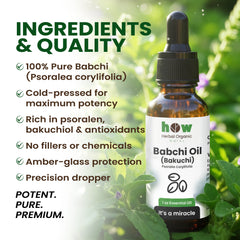 Babchi (Bakuchi) Oil – Herbal Organic Works 100% Pure Cold-Pressed Oil for Hair Color & Skin Glow | 1 oz Bottle