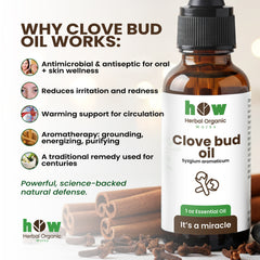 Clove Bud Oil by Herbal Organic Works – Pure Essential Oil for Teeth, Skin, Aromatherapy & Massage (1 oz Glass Dropper Bottle)
