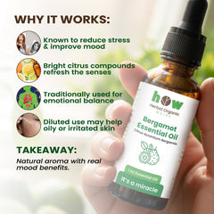 Bergamot Oil – Herbal Organic Works Pure Essential Oil for Relaxation, Soap & Candle Making | 1 oz Glass Bottle