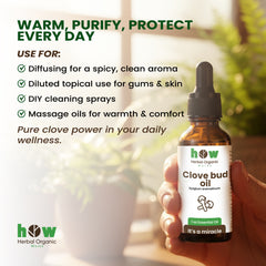 Clove Bud Oil by Herbal Organic Works – Pure Essential Oil for Teeth, Skin, Aromatherapy & Massage (1 oz Glass Dropper Bottle)