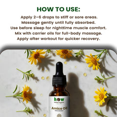 Arnica Carrier Oil – Herbal Organic Works Pure Natural Oil for Skin & Muscle Relief | 1 oz Dropper Bottle
