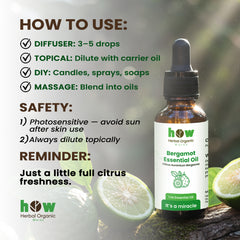 Bergamot Oil – Herbal Organic Works Pure Essential Oil for Relaxation, Soap & Candle Making | 1 oz Glass Bottle