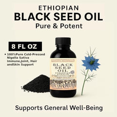 Black Seed Oil - Cold Pressed Pure Ethiopian Black Cumin Nigella Sativa, 3X Thymoquinone, 100% Pure Liquid in Glass Bottle