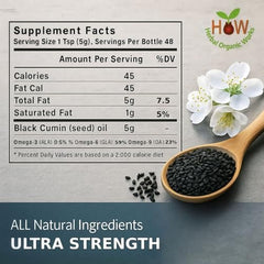 Black Seed Oil - Cold Pressed Pure Ethiopian Black Cumin Nigella Sativa, 3X Thymoquinone, 100% Pure Liquid in Glass Bottle