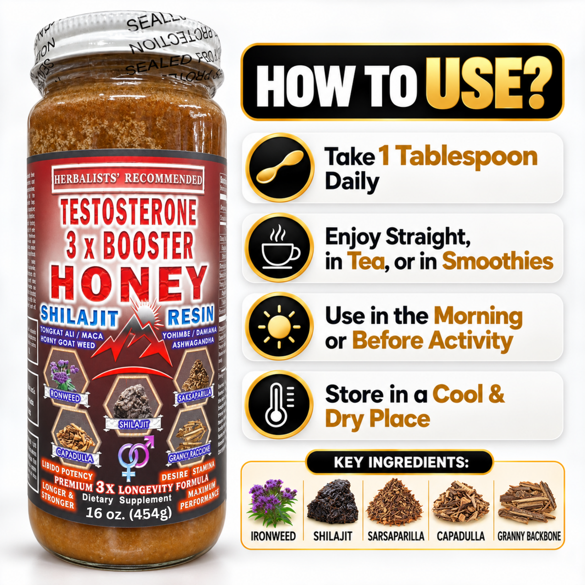 Honey Pack for Men | 3X T-Booster Herbal Honey