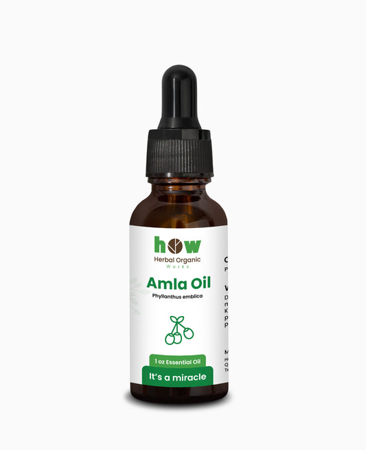 Amla Oil – Herbal Organic Works 100% Pure Cold-Pressed Oil for Hair & Skin | 1 oz Amber Glass Bottle with Dropper
