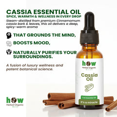 Cassia Oil by Herbal Organic Works – 100% Pure Essential Oil for Aromatherapy, Relaxation & Natural Cleansing (1 oz Glass Dropper Bottle)
