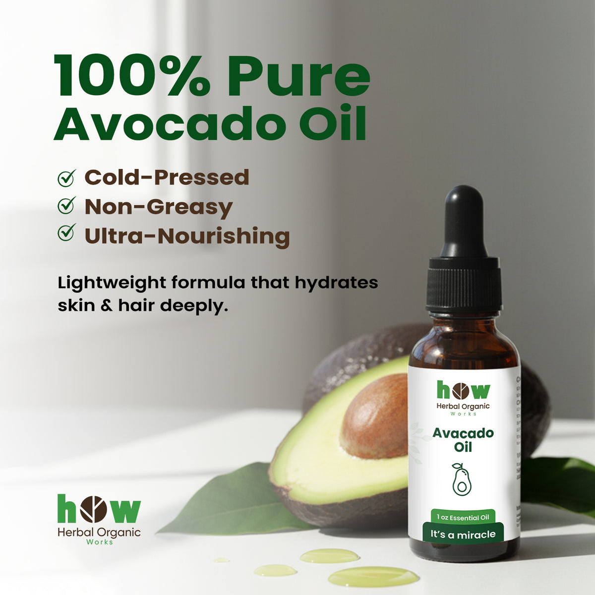 Avocado Oil – 100% Pure Cold-Pressed for Hair & Skin