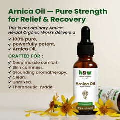Arnica Carrier Oil – Herbal Organic Works Pure Natural Oil for Skin & Muscle Relief | 1 oz Dropper Bottle