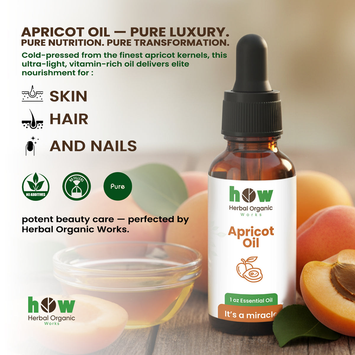 Apricot Essential Oil for Face, Skin & Hair
