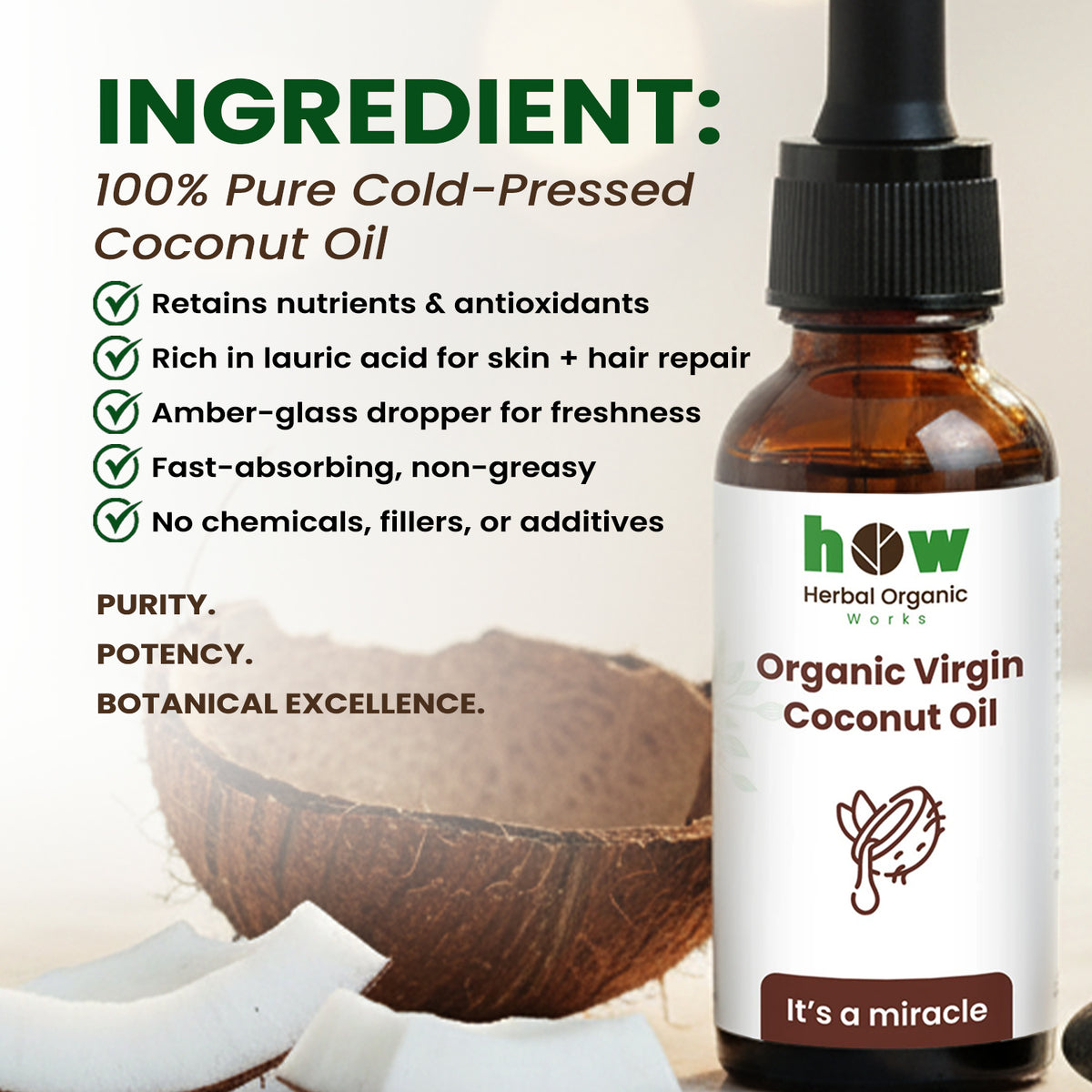 Coconut Oil – Pure Cold-Pressed for Hair & Skin, 30ml