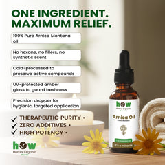 Arnica Carrier Oil – Herbal Organic Works Pure Natural Oil for Skin & Muscle Relief | 1 oz Dropper Bottle