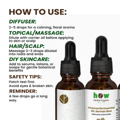 Chamomile Essential Oil – Herbal Organic Works 100% Pure Natural Oil for Diffuser & Aromatherapy | 1 oz Glass Bottle