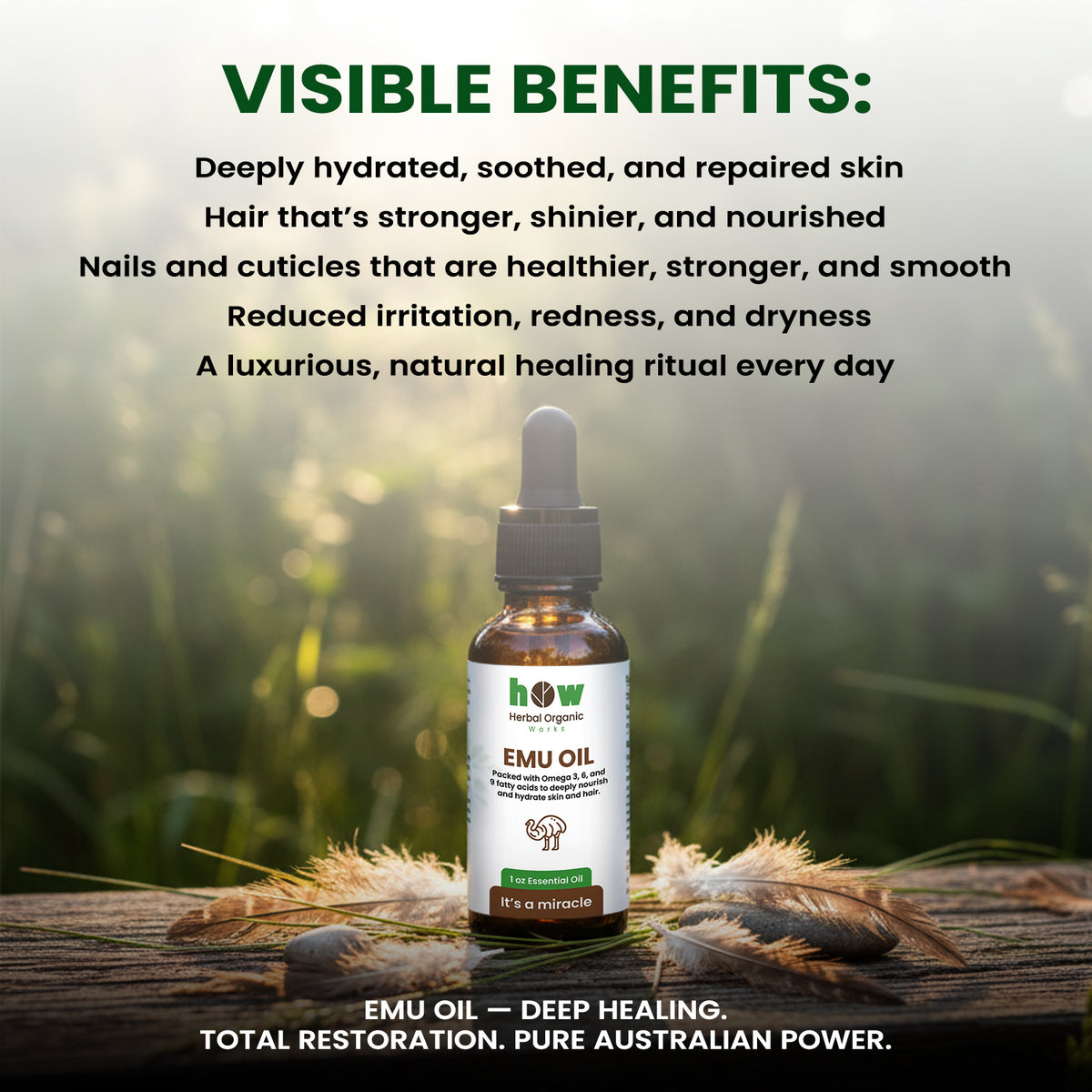 Emu Oil – Pure Skin, Hair & Massage Oil | 1 fl oz