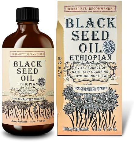 Black Seed Oil - Cold Pressed Pure Ethiopian Black Cumin Nigella Sativa, 3X Thymoquinone, 100% Pure Liquid in Glass Bottle