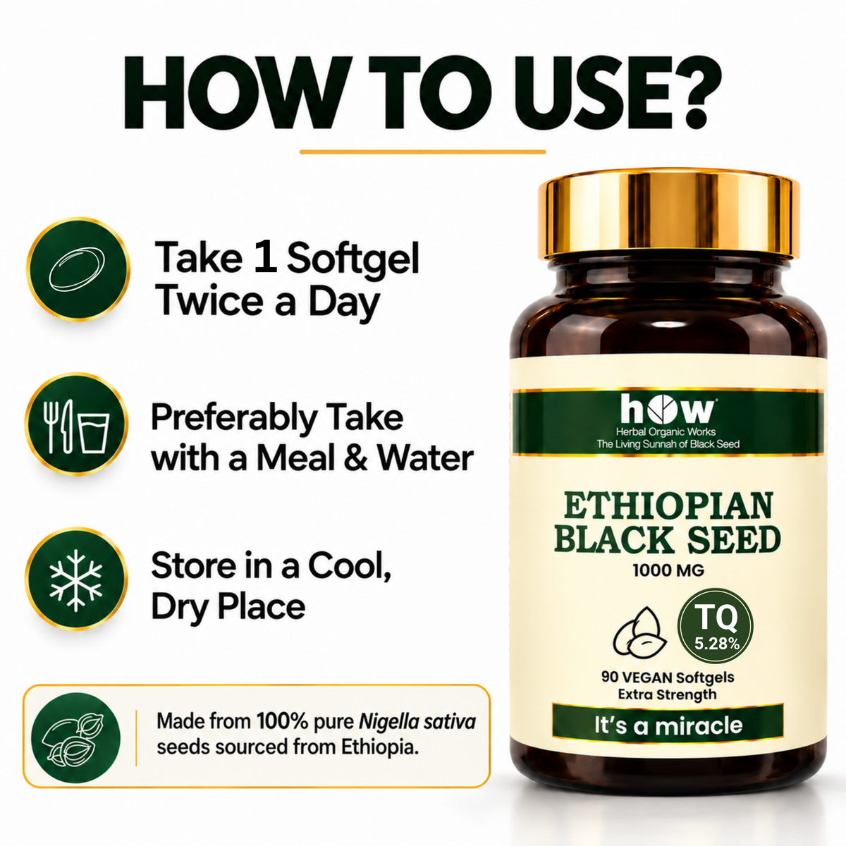 Ethiopian Black Seed Oil Capsules | 1000mg, 90 Vegan Softgels