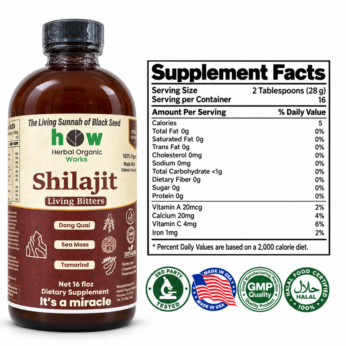 Shilajit Supplement for Men | Natural Liquid Bitters 16oz