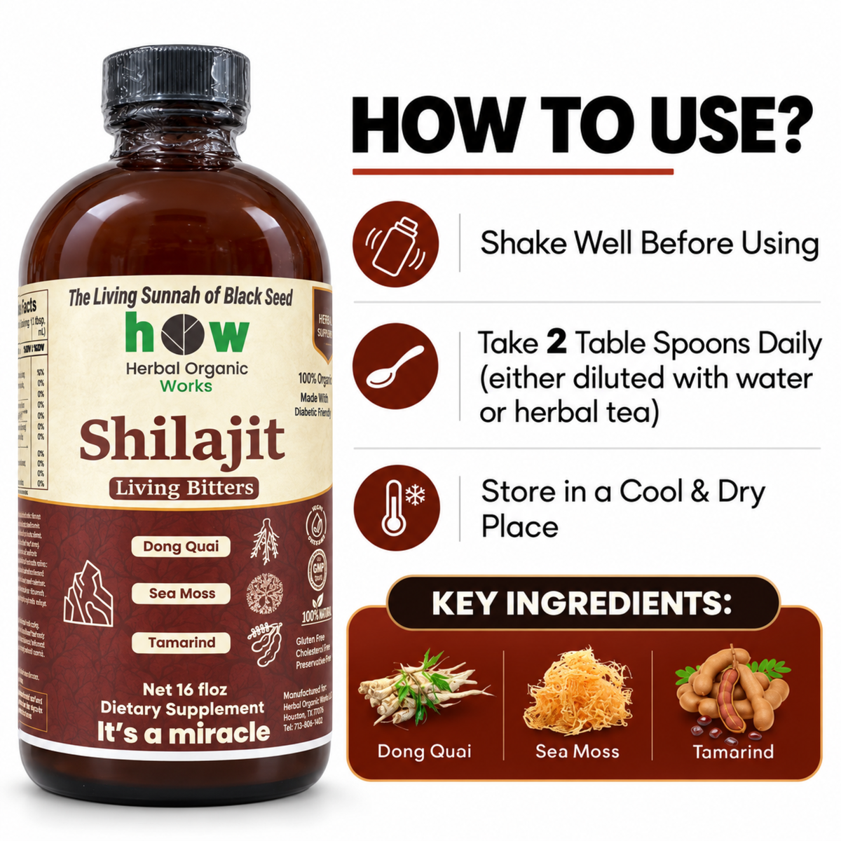 Shilajit Supplement for Men | Natural Liquid Bitters 16oz