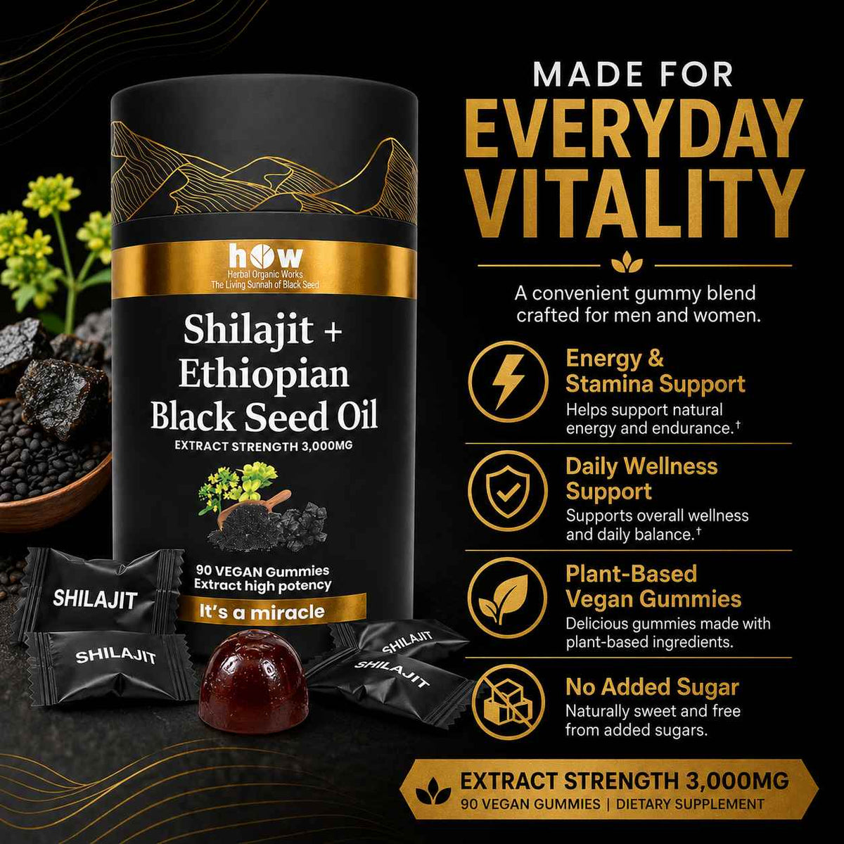 Shilajit gummies for men with black seed oil for everyday vitality
