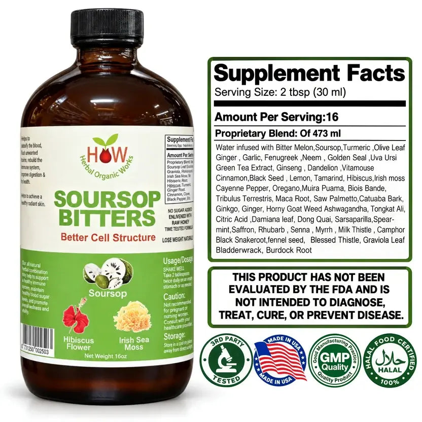 Supplement Facts panel for the soursop bitters