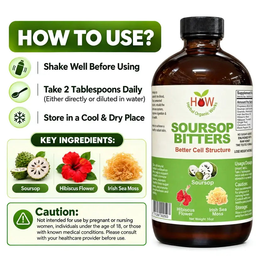 How to use the soursop bitters, with serving directions and ingredients
