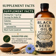 Ethiopian Black Seed Oil 100% Pure, Unfiltered & Cold-Pressed Up To 5.17% TQ